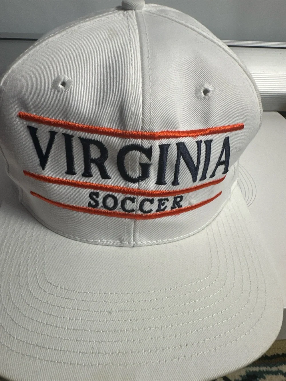 Vintage Virginia Soccer White Snapback Hat with Orange Accent